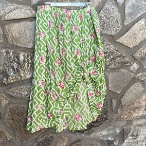 Charter Club, petite L, green, pink, white 100%cotton skirt.